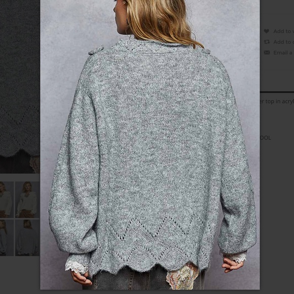 POL “ Kendra “ POL Handmade V-Neck Sweater with 3D Flowers and Lace Ruffle 78 - Picture 4 of 5